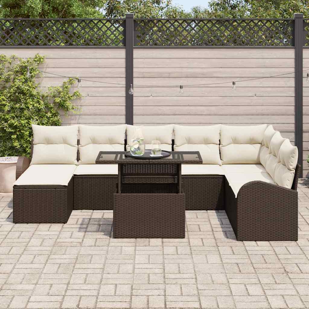 Set Divano da Giardino con cuscino 9 pcs Marrone e crema | homemem39