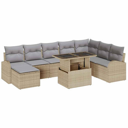 Set Divano da Giardino con cuscino 9 pcs beige e grigio chiaro | homemem39