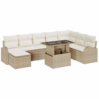 Set Divano da Giardino 9 pcs Beige e Crema polyrattan | homemem39