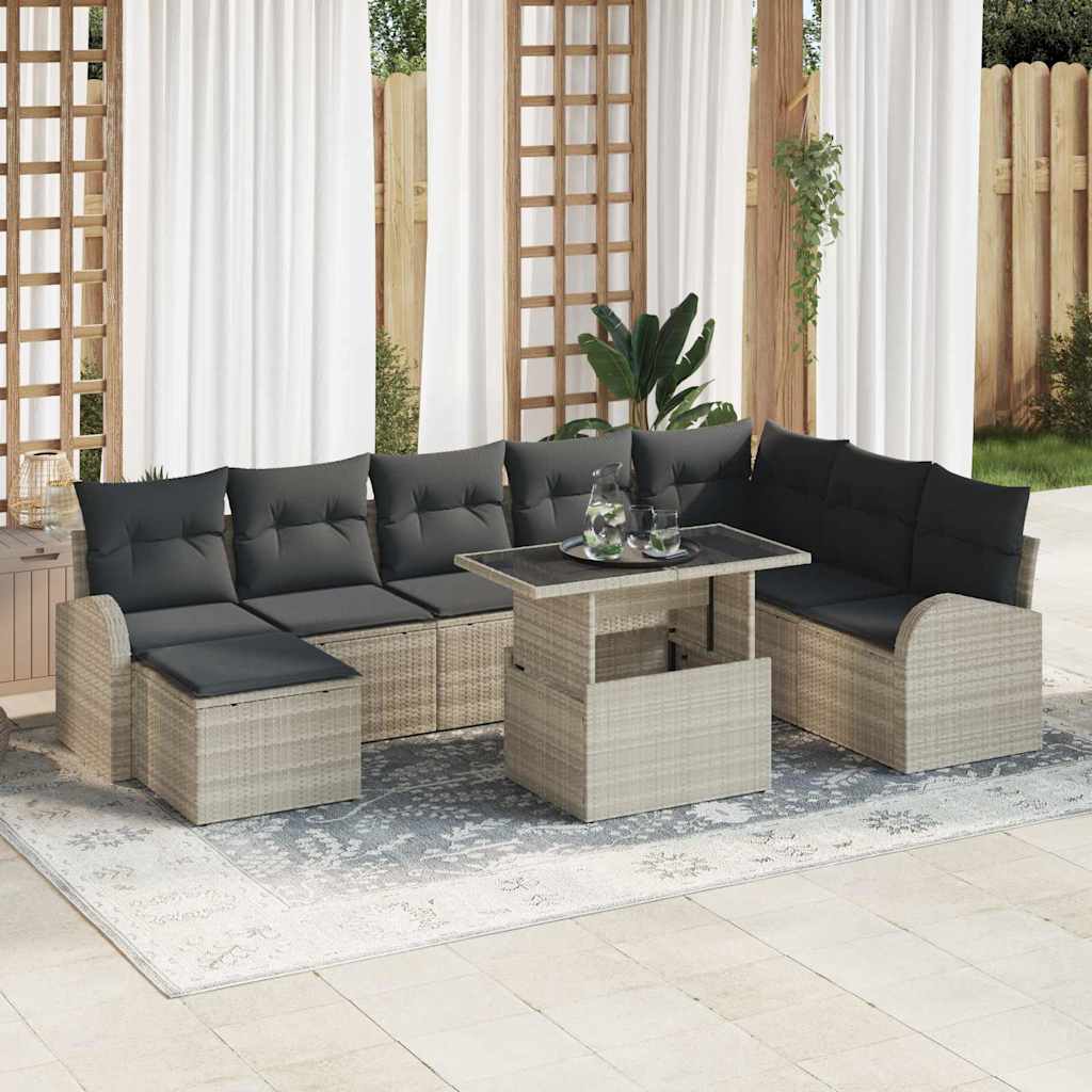 Set Divano da Giardino con cuscino 9 pcs Grigio chiaro | homemem39
