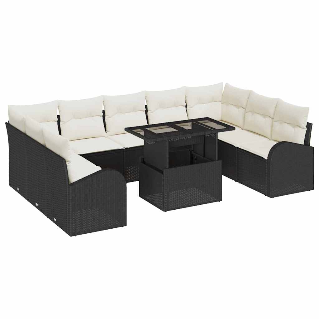 Set Divano da Giardino 10 pcs Nero e Crema polyrattan | homemem39