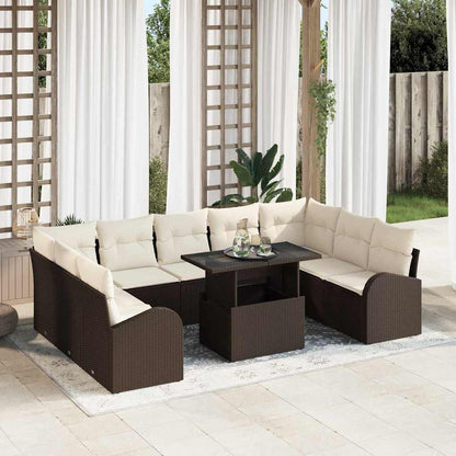 Set Divano da Giardino 10 pcs Marrone e Crema polyrattan | homemem39