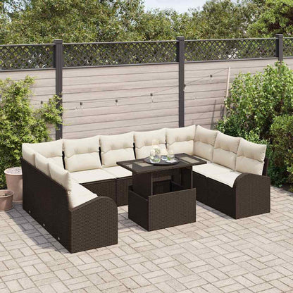 Set Divano da Giardino 10 pcs Marrone e Crema polyrattan | homemem39
