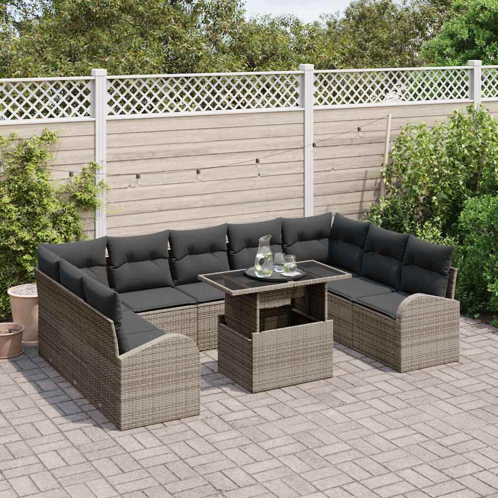 Set Divano da Giardino con cuscino 10 pcs Grigio polyrattan | homemem39