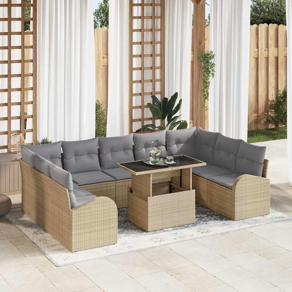 Set Divano da Giardino 10 pcs Beige e Grigio Chiaro polyrattan | homemem39