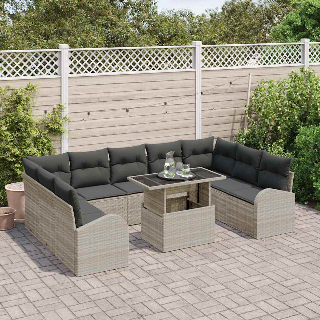Set Divano da Giardino 10 pcs Grigio chiaro e grigio polyrattan | homemem39