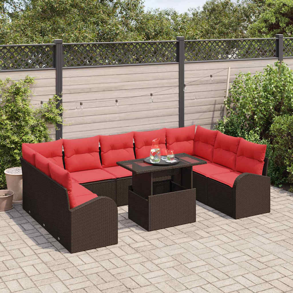 Set Divano da Giardino con cuscino 10 pcs Marrone polyrattan | homemem39