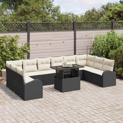 Set Divano da Giardino 11 pcs Nero e crema polyrattan | homemem39
