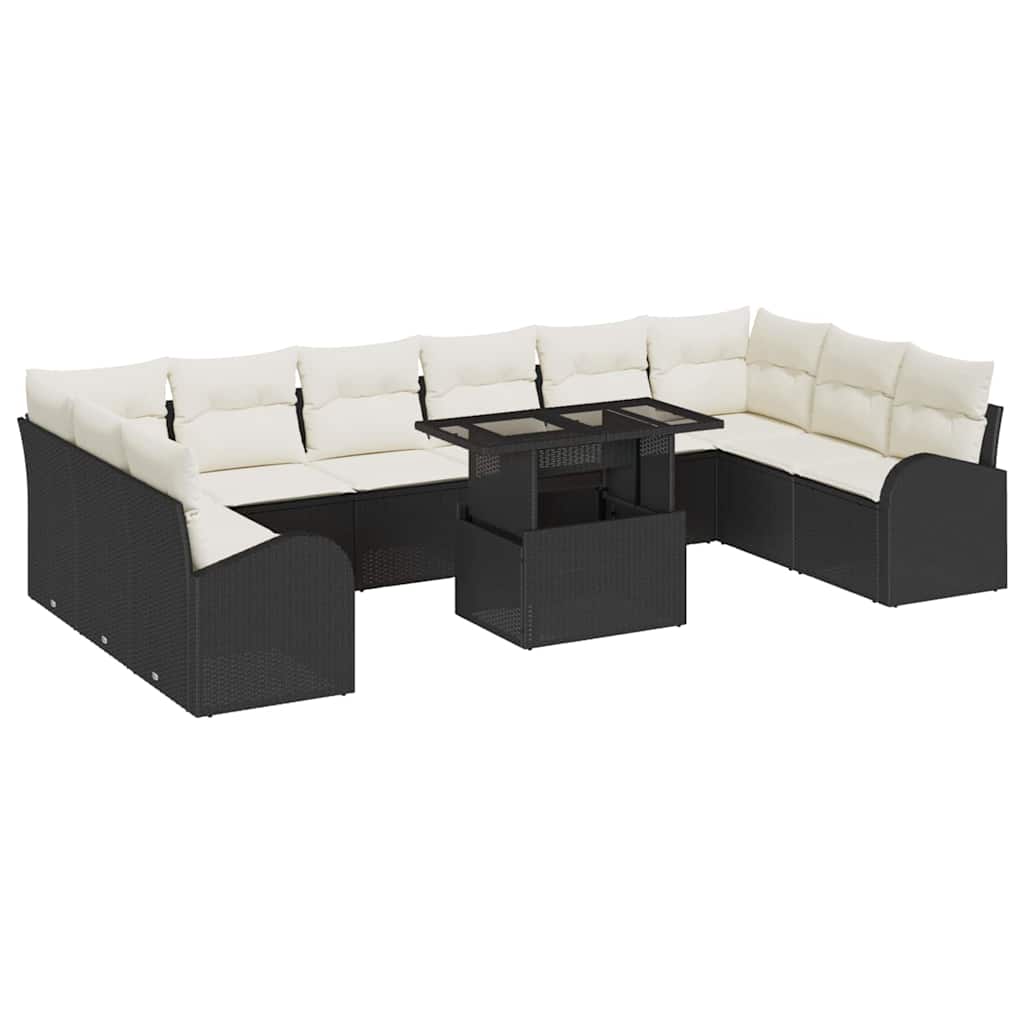Set Divano da Giardino 11 pcs Nero e crema polyrattan | homemem39