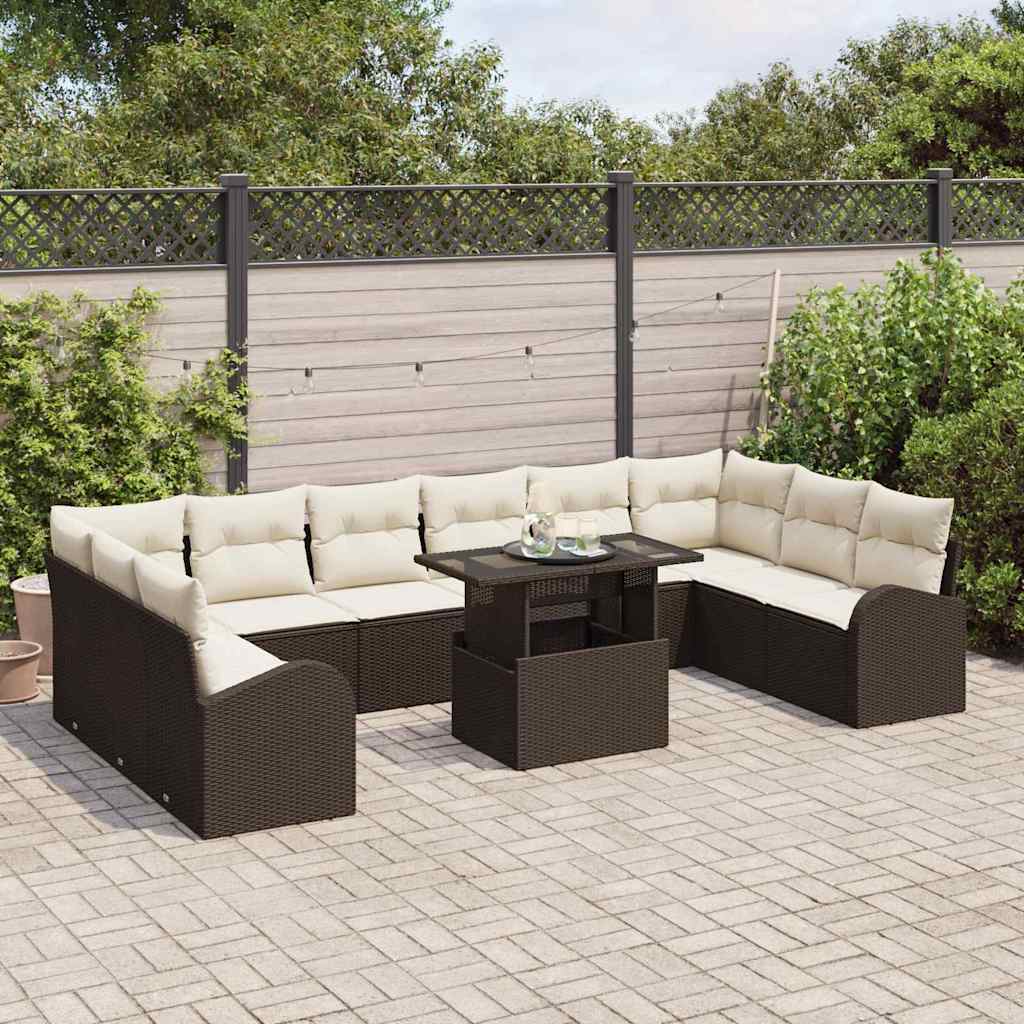 Set Divano da Giardino 11 pcs Marrone e Crema polyrattan | homemem39