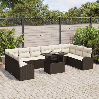 Set Divano da Giardino 11 pcs Marrone e Crema polyrattan | homemem39