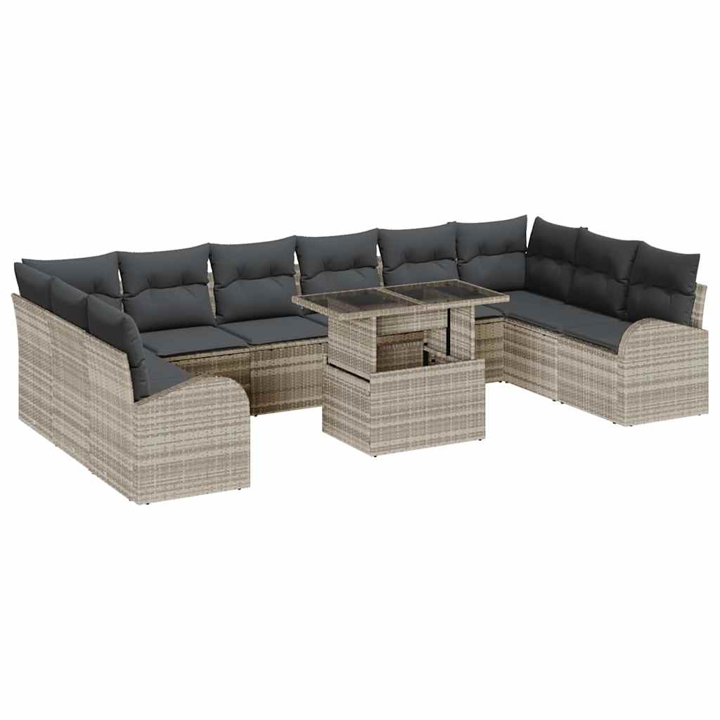 Set Divano da Giardino 11 pcs Grigio chiaro polyrattan | homemem39