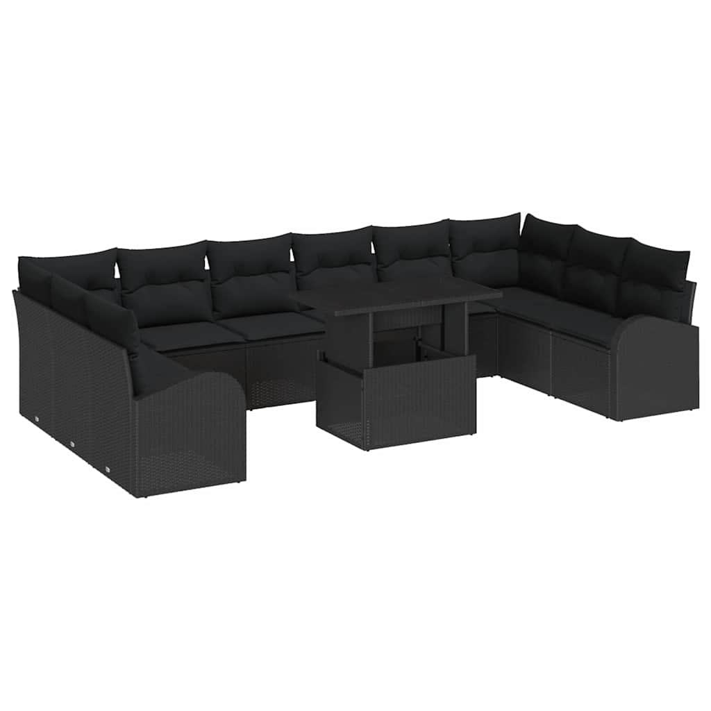 Set Divano da Giardino con archiviazione 11 pcs Nero polyrattan | homemem39