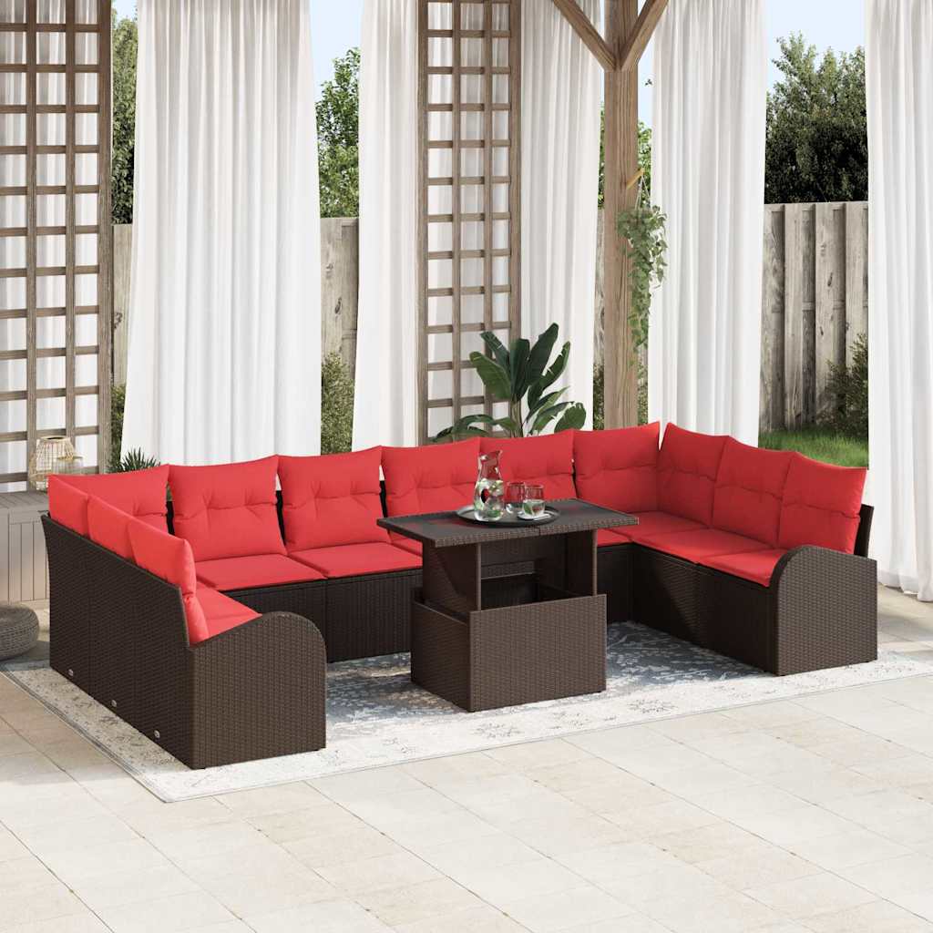 Set Divano da Giardino con cuscino 11 pcs Marrone polyrattan | homemem39