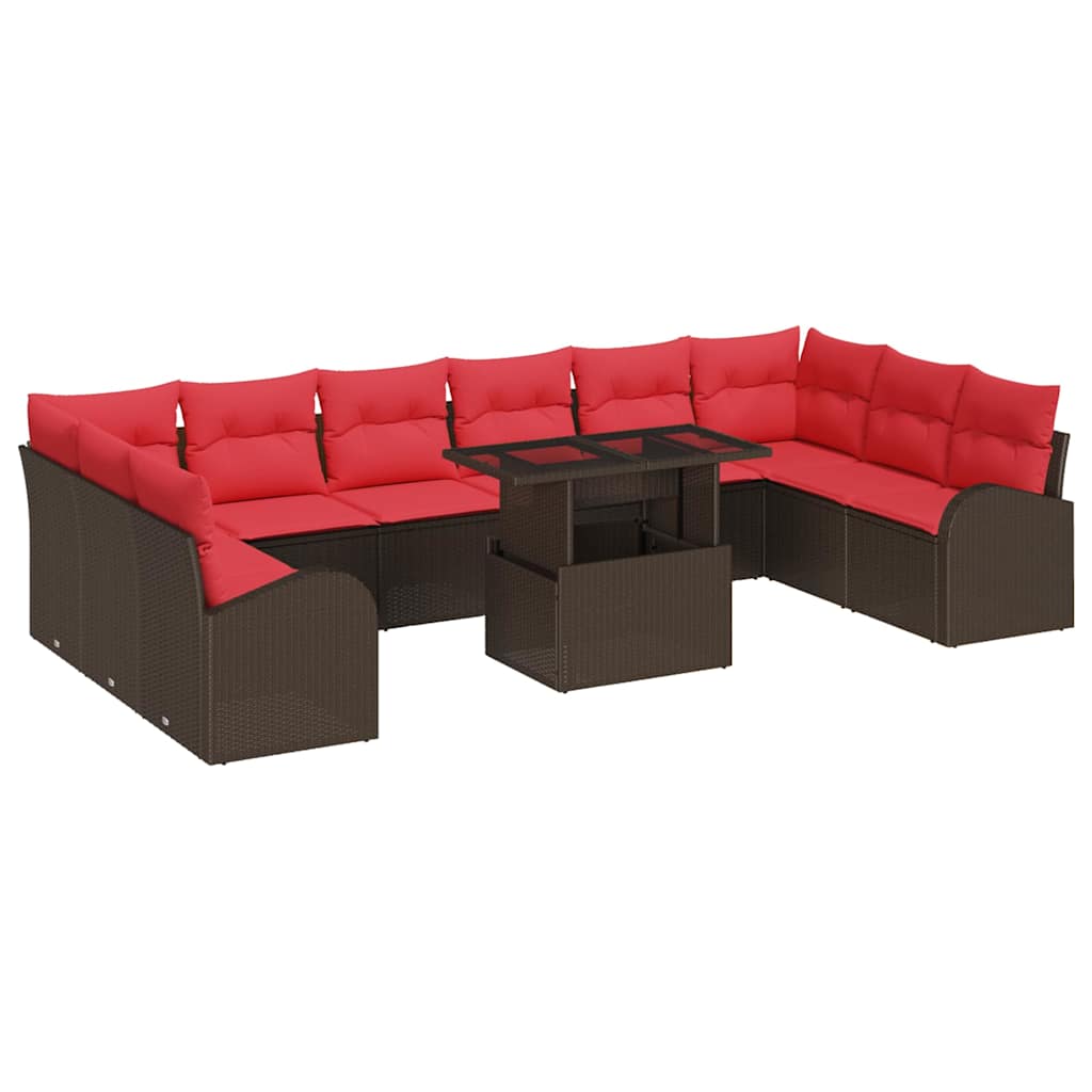 Set Divano da Giardino con cuscino 11 pcs Marrone polyrattan | homemem39
