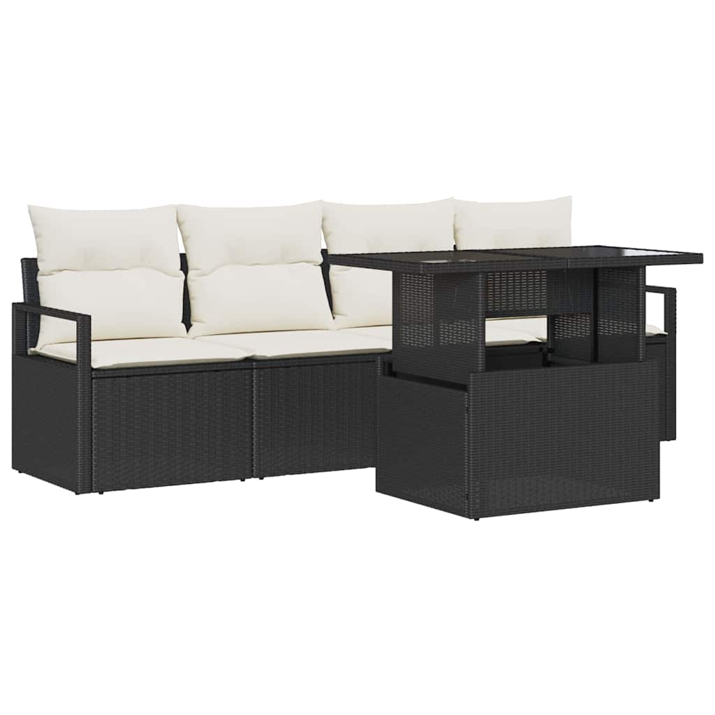 Set Divano da Giardino 5 pcs Nero e Crema polyrattan | homemem39