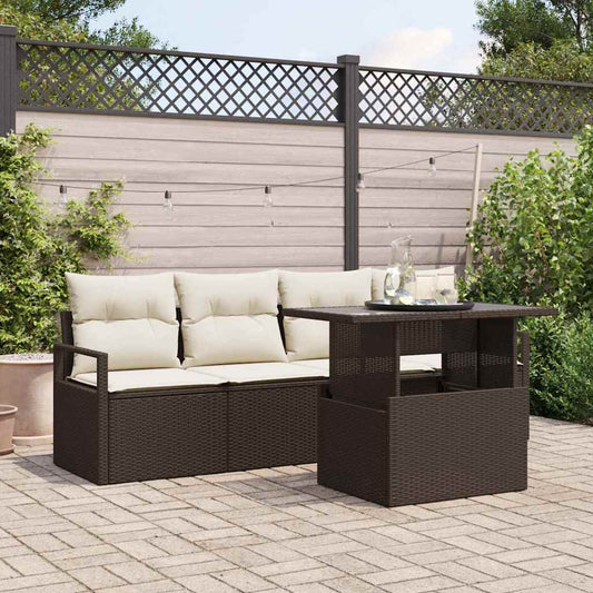 Set Divano da Giardino con cuscino 5 pcs Marrone polyrattan