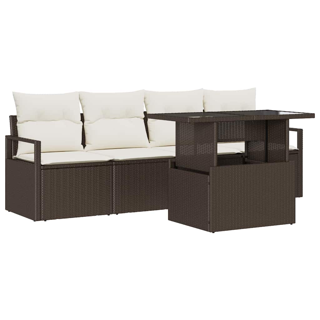 Set Divano da Giardino con cuscino 5 pcs Marrone polyrattan | homemem39