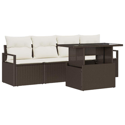 Set Divano da Giardino con cuscino 5 pcs Marrone polyrattan | homemem39