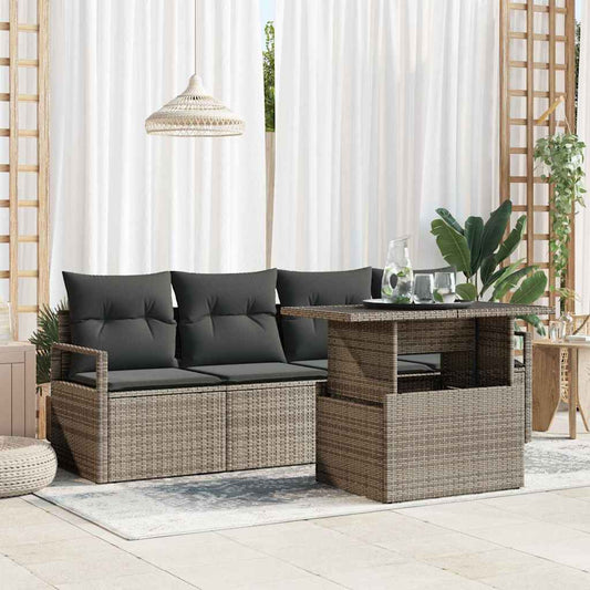 Set Divano da Giardino con cuscino 5 pcs Grigio polyrattan