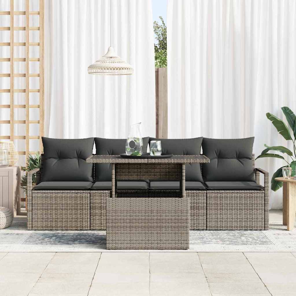 Set Divano da Giardino con cuscino 5 pcs Grigio polyrattan | homemem39