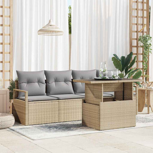 Set Divano da Giardino con archiviazione 5 pcs Beige polyrattan