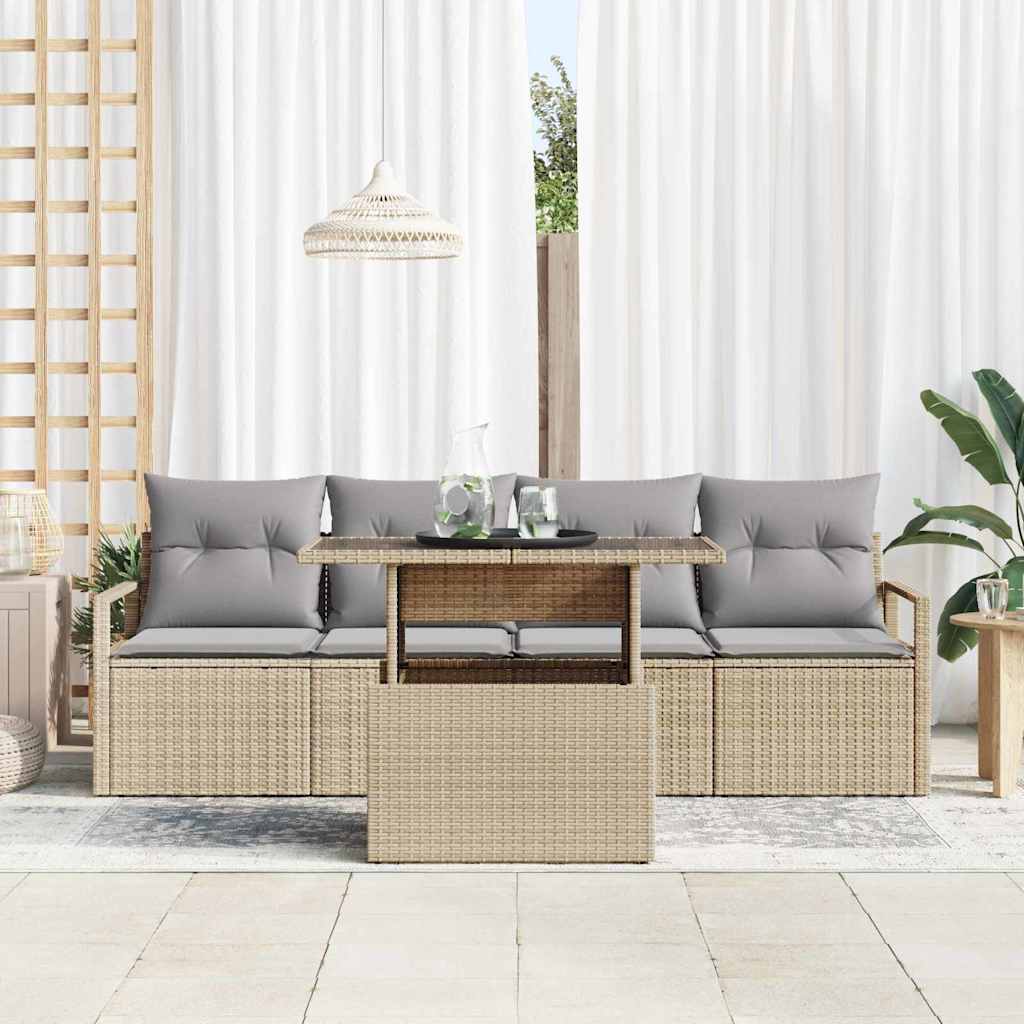 Set Divano da Giardino con archiviazione 5 pcs Beige polyrattan | homemem39