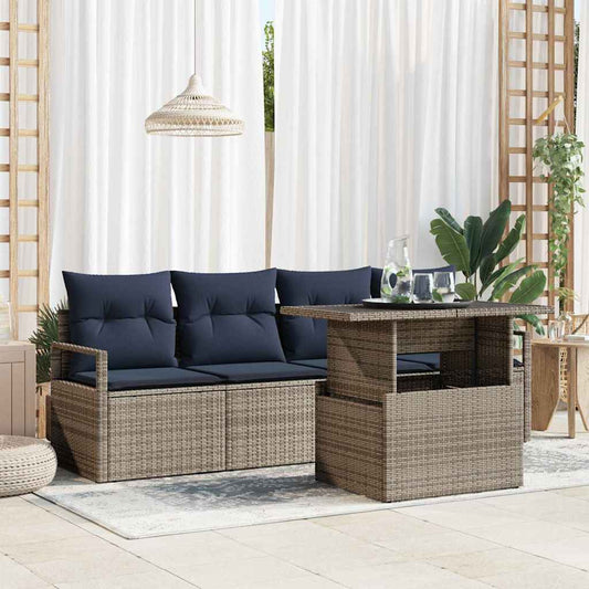 Set Divano da Giardino con cuscino 5 pcs Grigio polyrattan