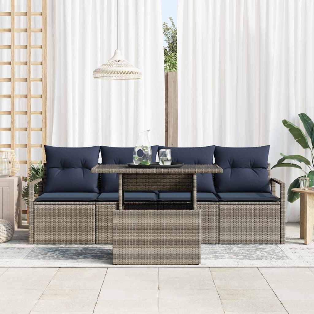 Set Divano da Giardino con cuscino 5 pcs Grigio polyrattan
