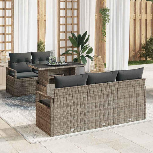 Set Divano da Giardino con cuscino 6 pcs Grigio polyrattan