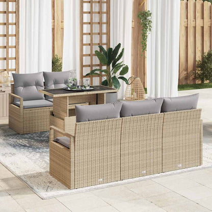 Set Divano da Giardino 6 pcs Beige e Grigio Chiaro polyrattan | homemem39