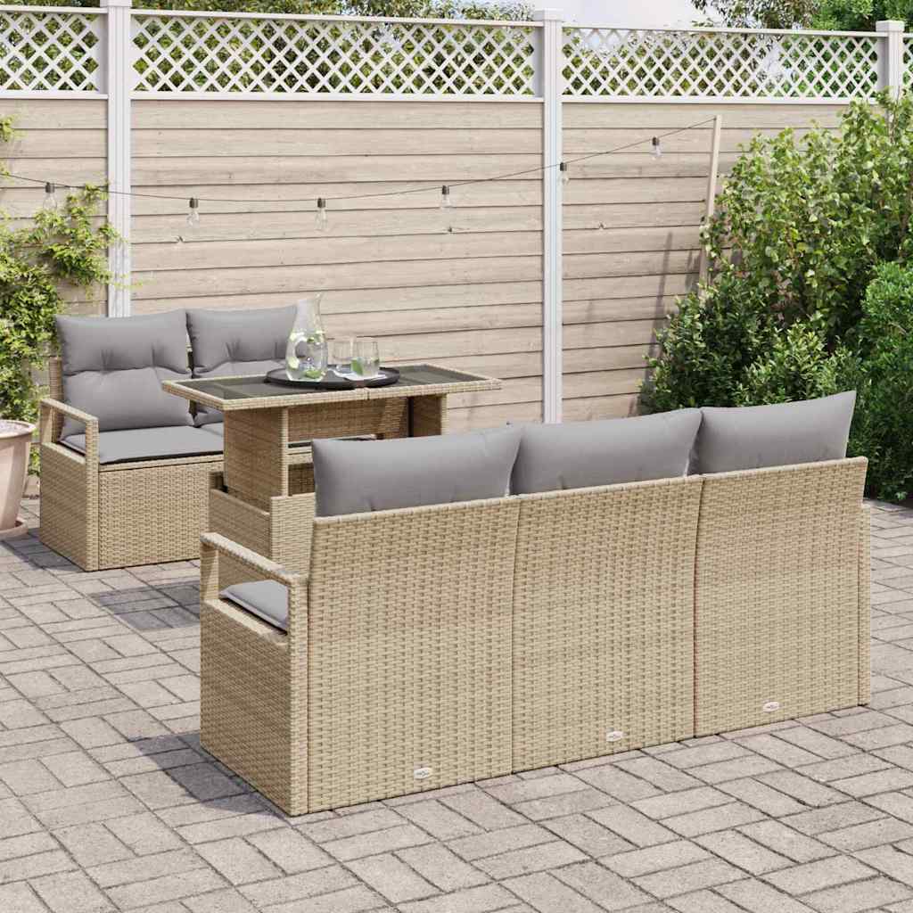 Set Divano da Giardino 6 pcs Beige e Grigio Chiaro polyrattan | homemem39