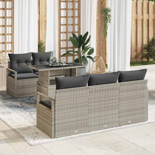 Set Divano da Giardino 6 pcs Grigio chiaro polyrattan
