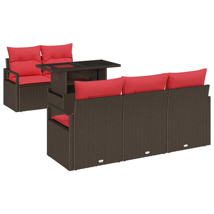 Set Divano da Giardino 6 pcs Marrone e Rosso polyrattan | homemem39