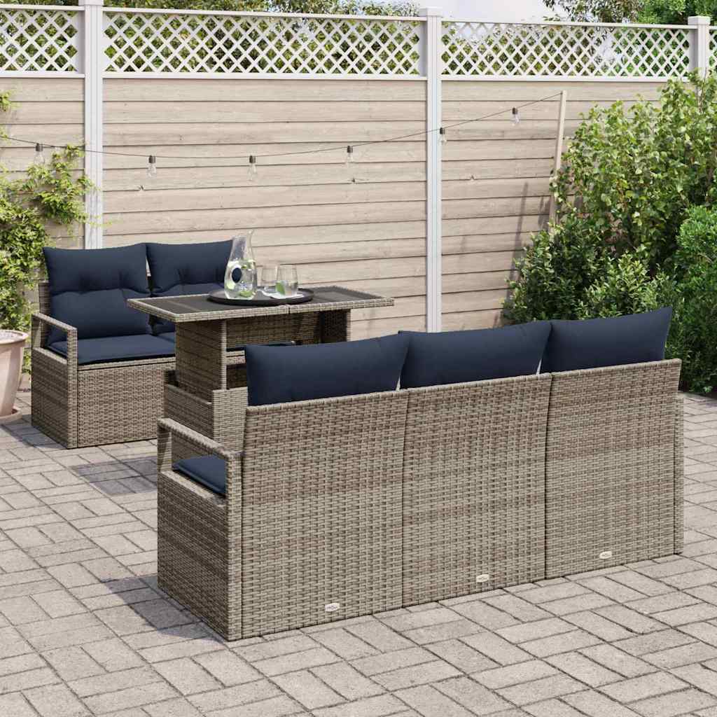 Set Divano da Giardino con cuscino 6 pcs Grigio polyrattan