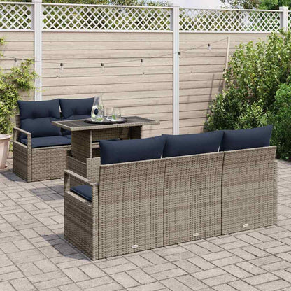 Set Divano da Giardino con cuscino 6 pcs Grigio polyrattan