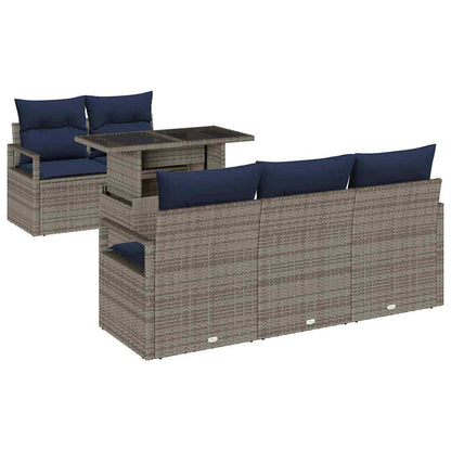 Set Divano da Giardino con cuscino 6 pcs Grigio polyrattan
