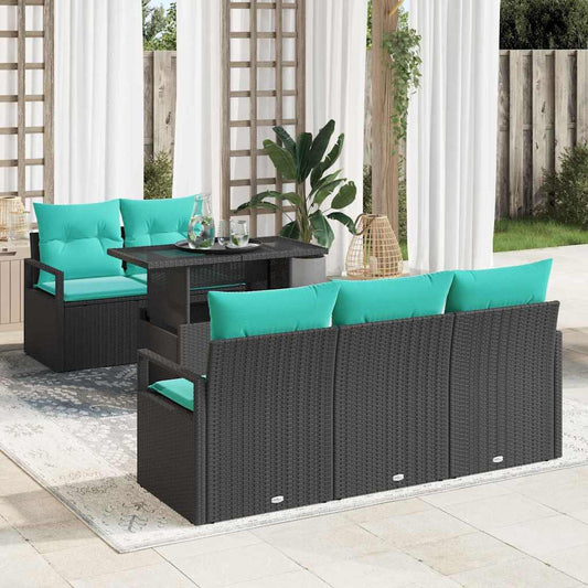 Set Divano da Giardino 6 pz 5-Numero di posti Nero e Blu