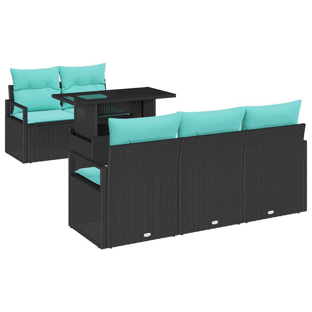 Set Divano da Giardino con cuscino 6 pcs Nero e Blu polyrattan
