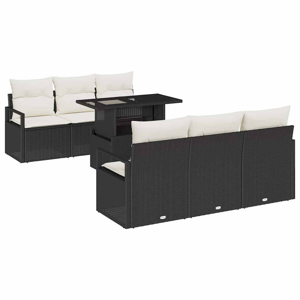 Set Divano da Giardino 7 pcs Nero e Crema polyrattan | homemem39