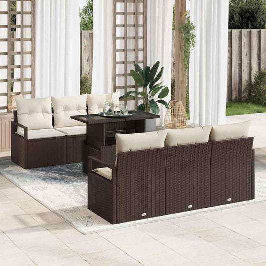 Set Divano da Giardino 7 pcs Marrone e Crema polyrattan