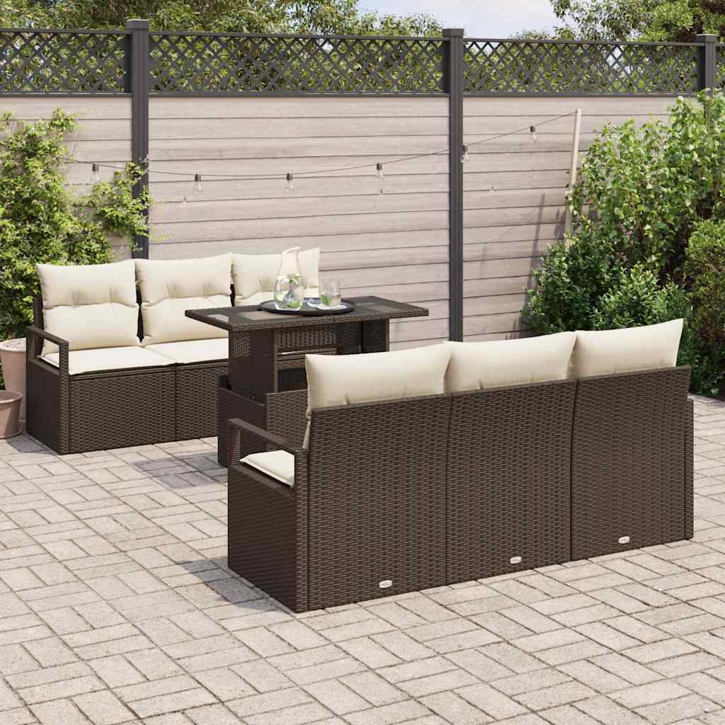 Set Divano da Giardino 7 pcs Marrone e Crema polyrattan | homemem39