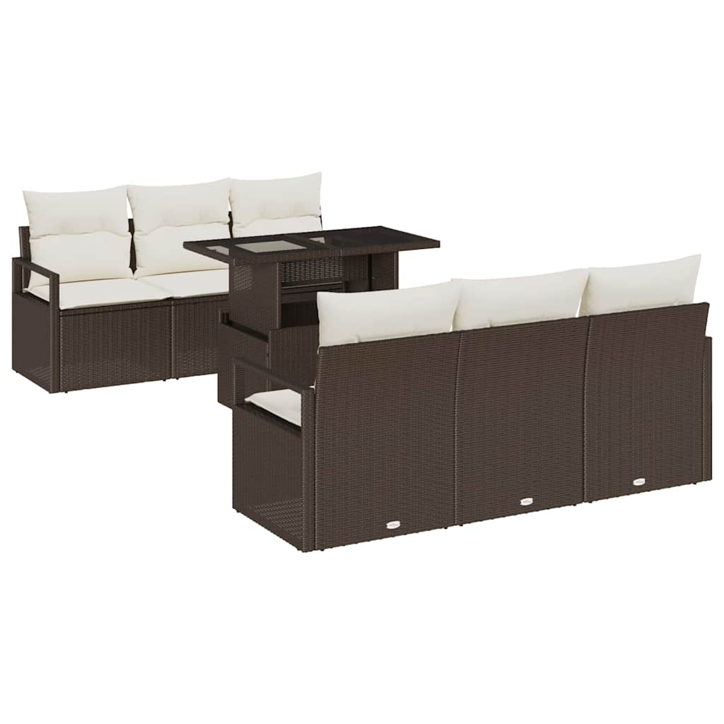 Set Divano da Giardino 7 pcs Marrone e Crema polyrattan | homemem39