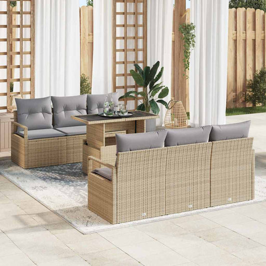 Set Divano da Giardino 7 pcs Beige e Grigio Chiaro polyrattan