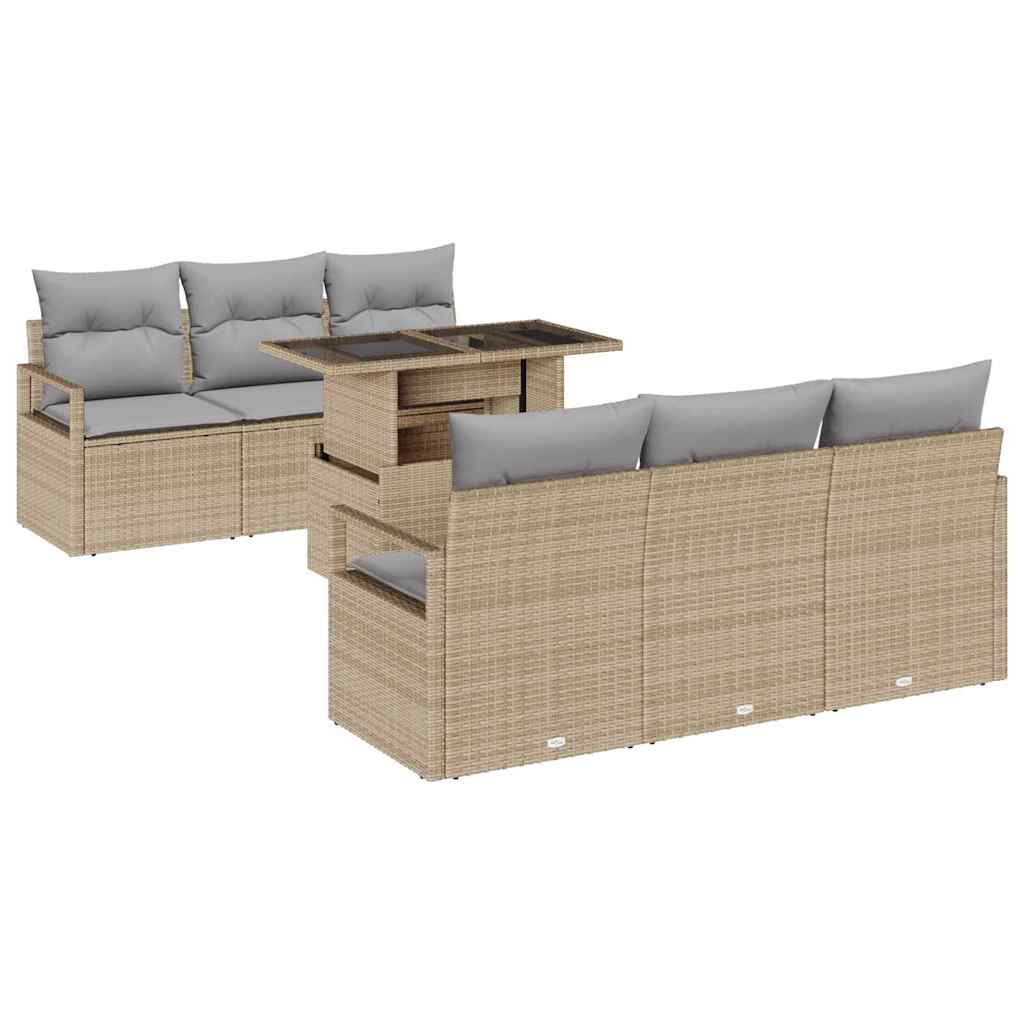 Set Divano da Giardino 7 pcs Beige e Grigio Chiaro polyrattan | homemem39