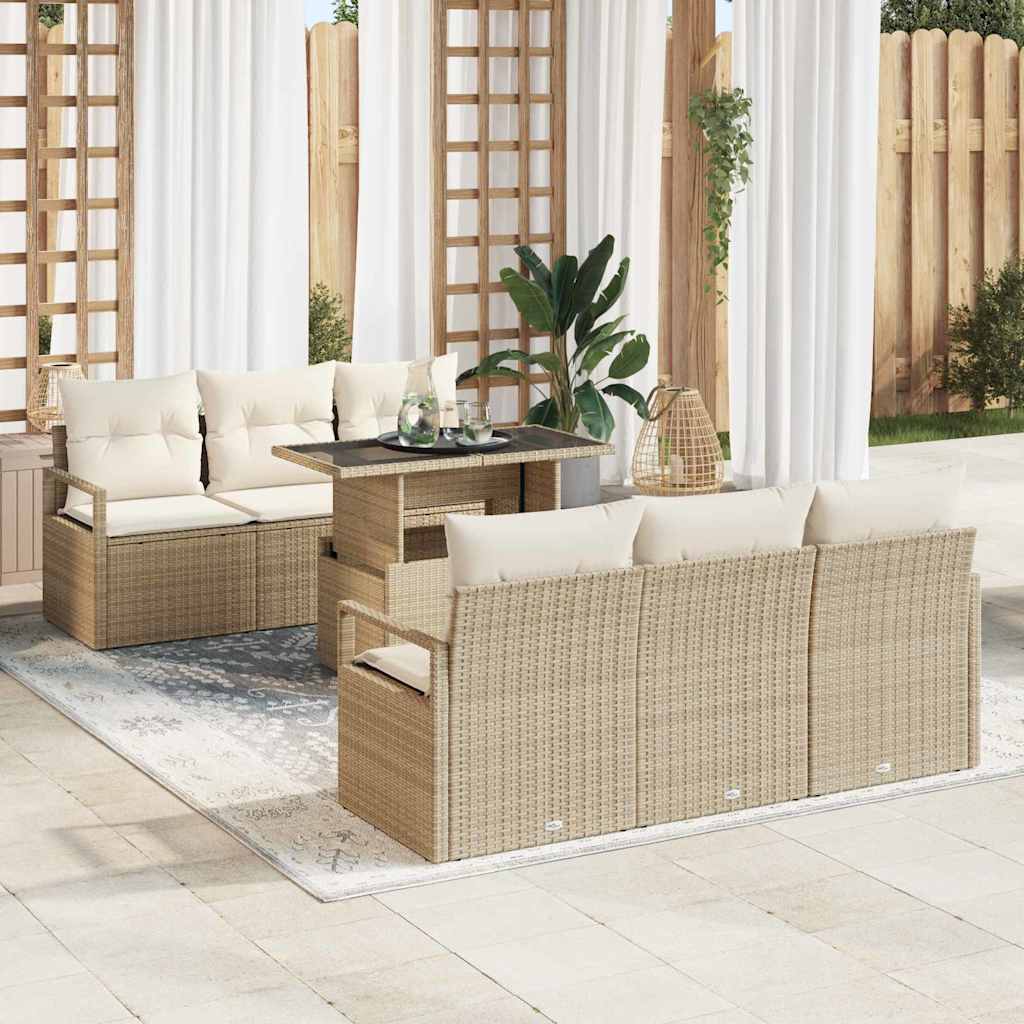 Set Divano da Giardino 7 pz 6-Numero di posti Beige polyrattan | homemem39