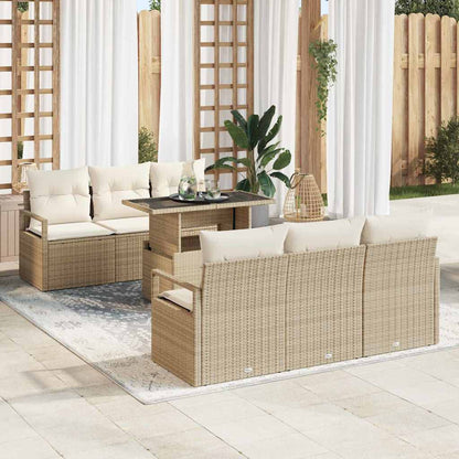 Set Divano da Giardino 7 pz 6-Numero di posti Beige polyrattan | homemem39