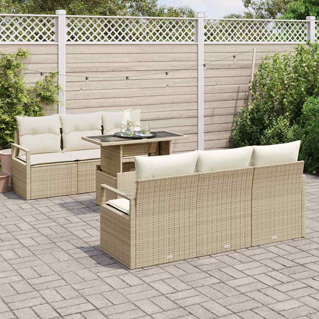 Set Divano da Giardino 7 pz 6-Numero di posti Beige polyrattan | homemem39