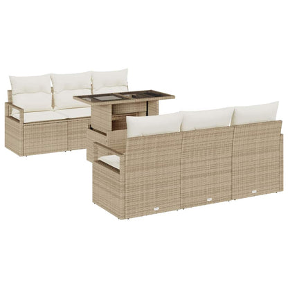 Set Divano da Giardino 7 pz 6-Numero di posti Beige polyrattan | homemem39
