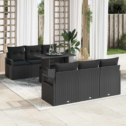 Set Divano da Giardino 7 pz 6-Numero di posti Nero polyrattan | homemem39